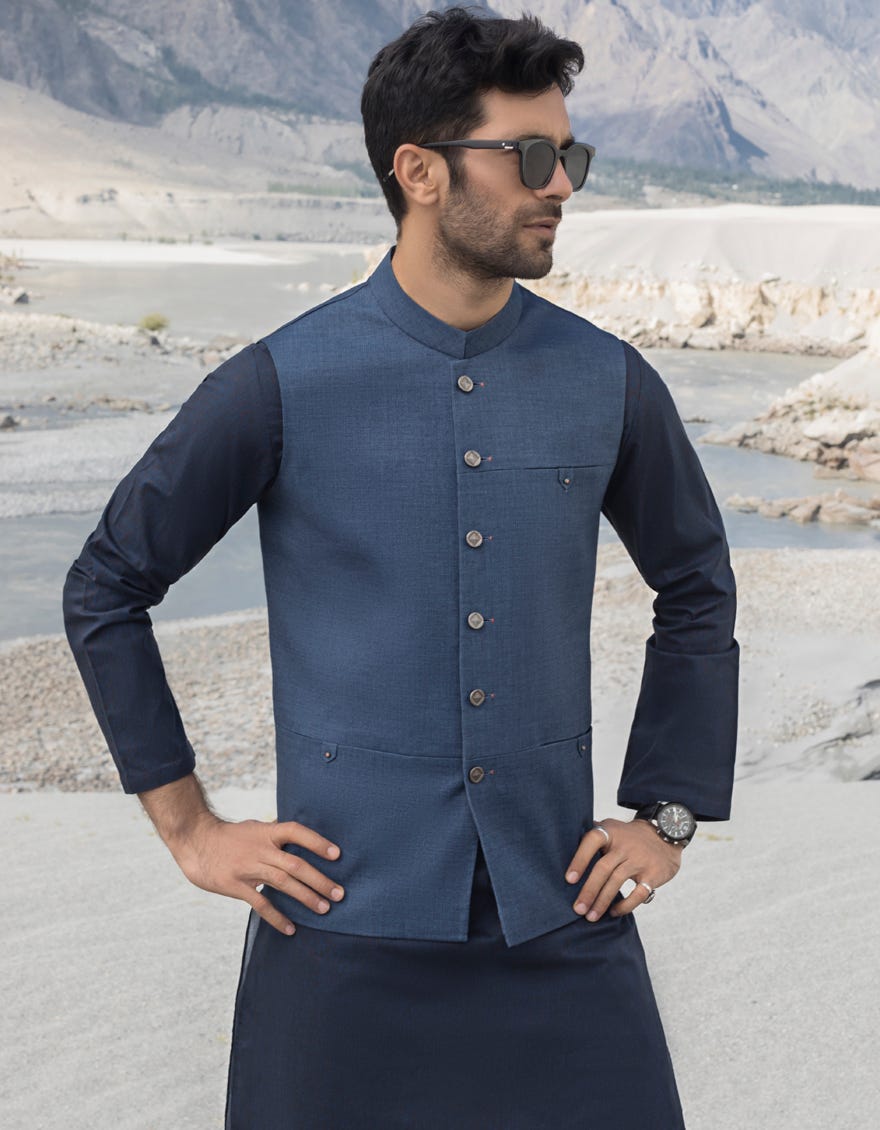 ELECTRIC BLUE BLENDED WAISTCOAT | JJVC-27422