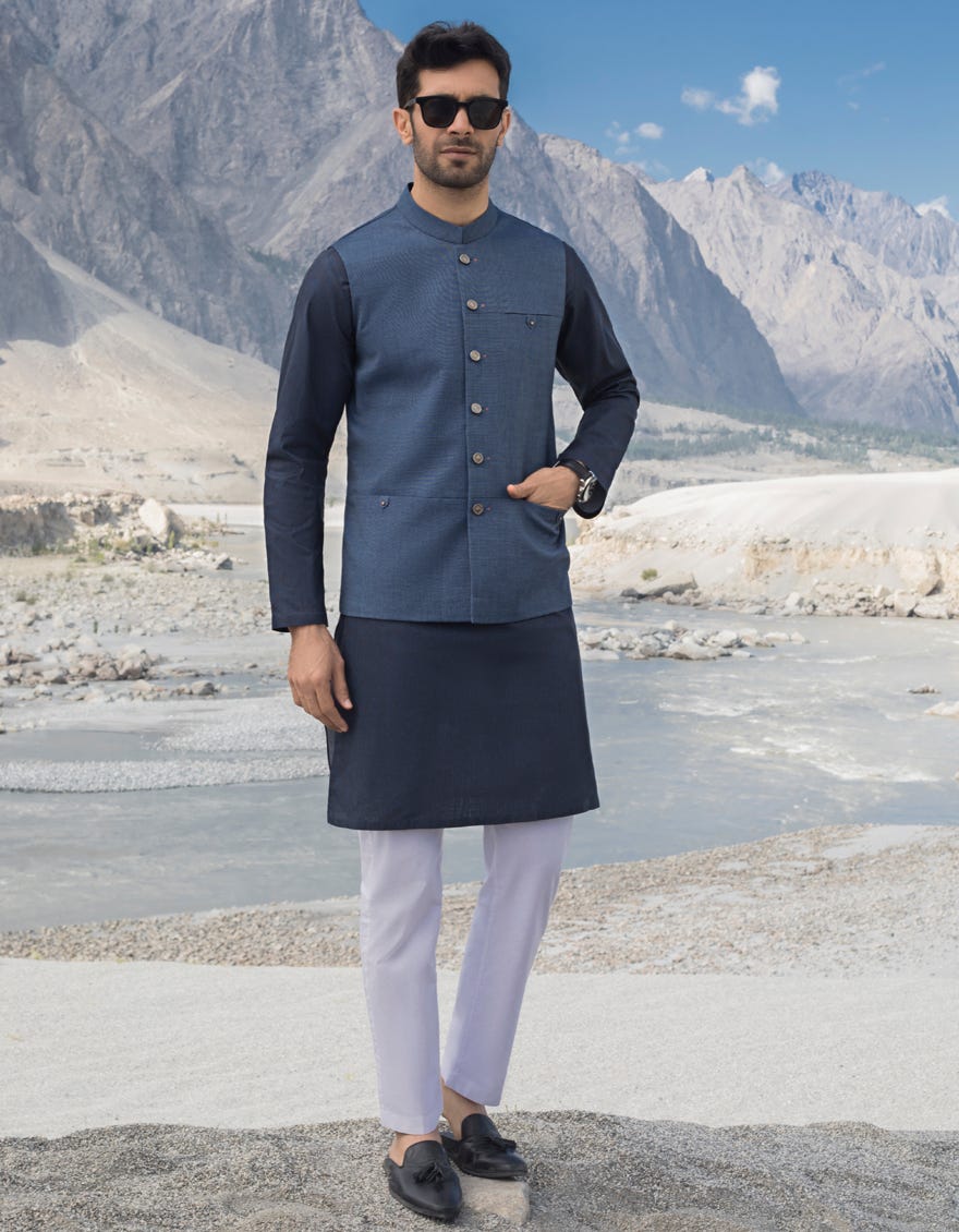 ELECTRIC BLUE BLENDED WAISTCOAT | JJVC-27422