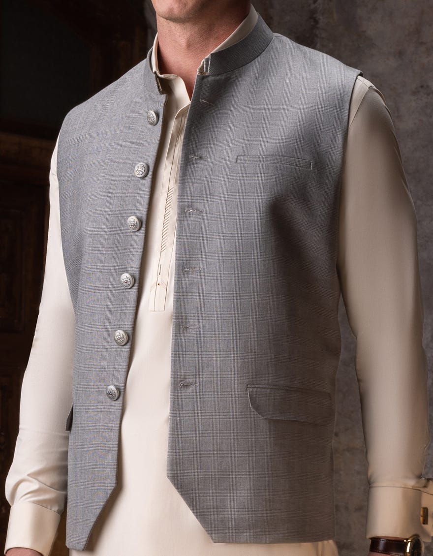 HATCHED GREY BLENDED WAISTCOAT | JJVC-27465