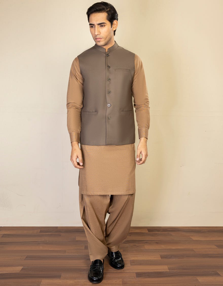 COFFEE BLENDED WAISTCOAT | JJVC-27473