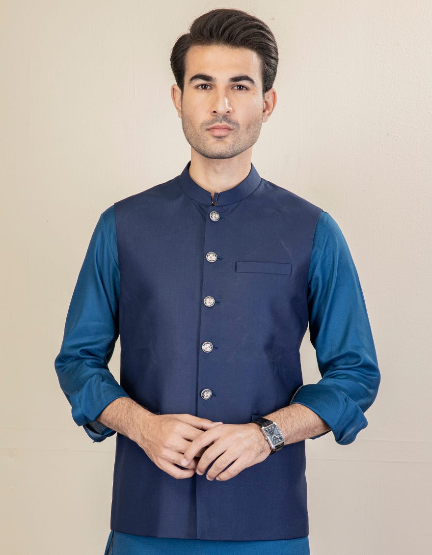 NAVY BLUE BLENDED WAISTCOAT | JJVC-27474