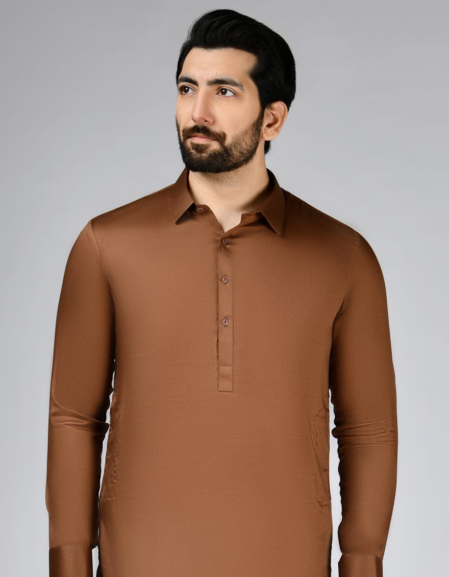 Brown Cotton Unstitched Kameez Shalwar Fabric | Jjms-2769