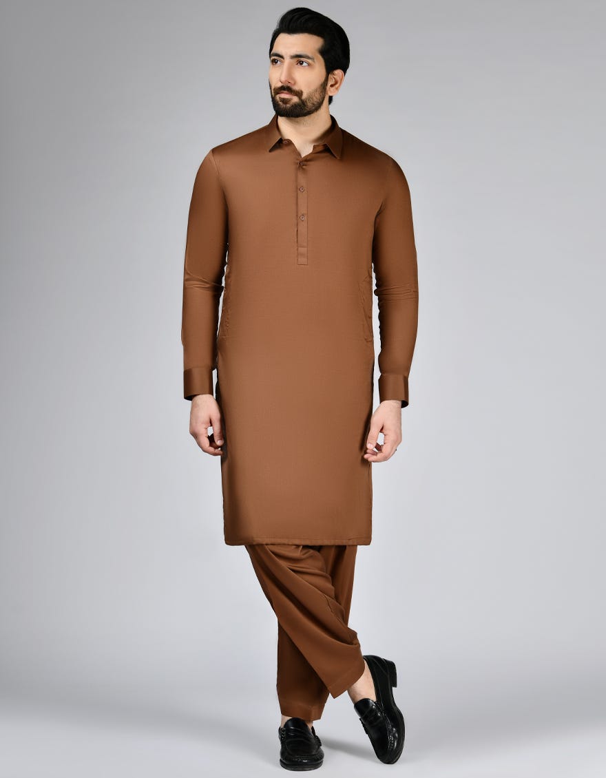 Brown Cotton Unstitched Kameez Shalwar Fabric | Jjms-2769