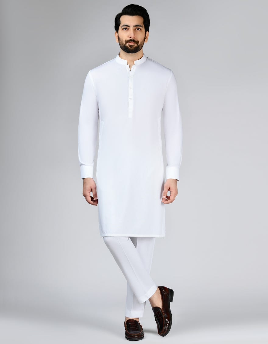 Off White Blended Unstitched Kameez Shalwar Fabric | Jjms-2778