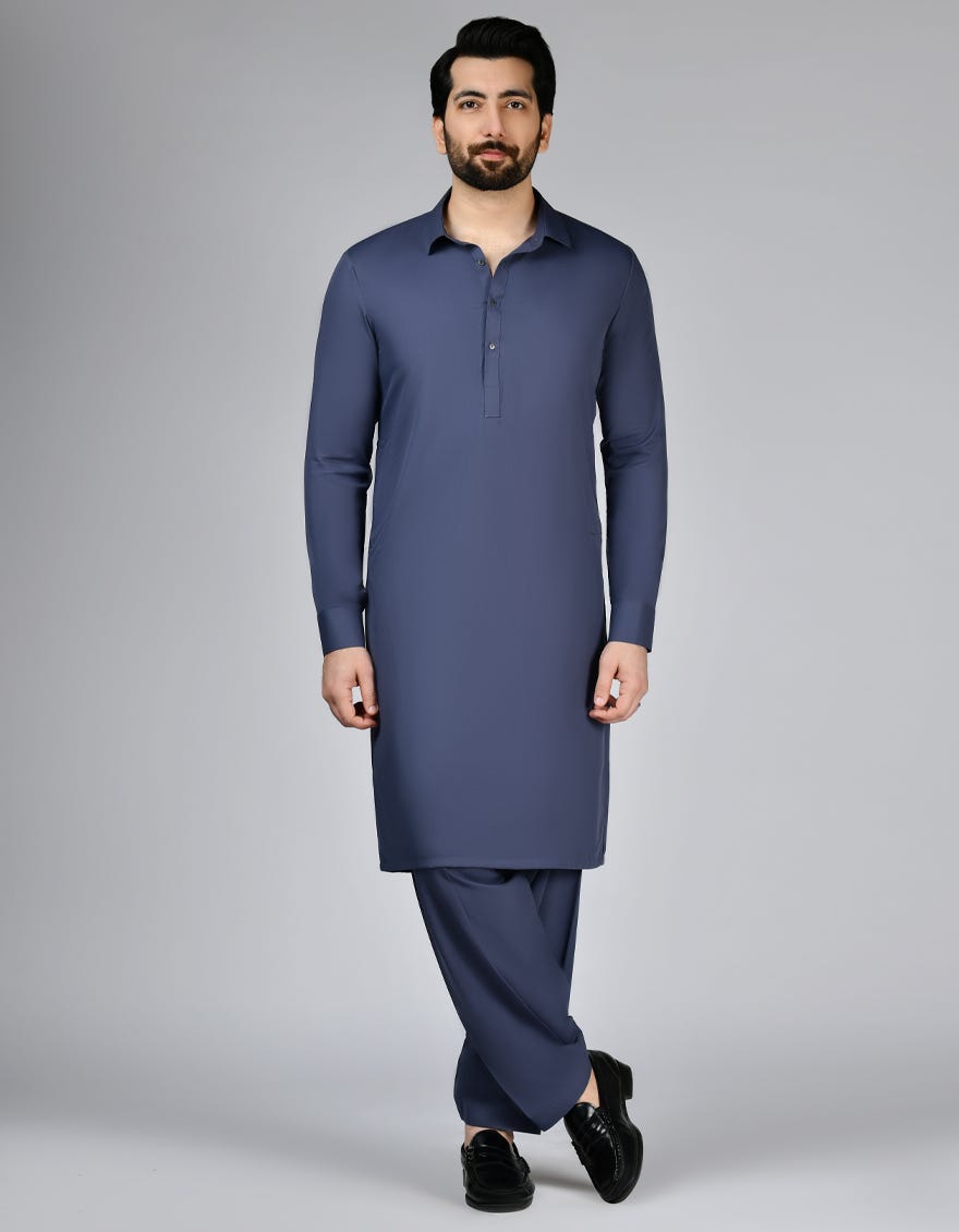 PIGEON BLUE BLENDED UNSTITCHED KAMEEZ SHALWAR FABRIC | JJMS-2786