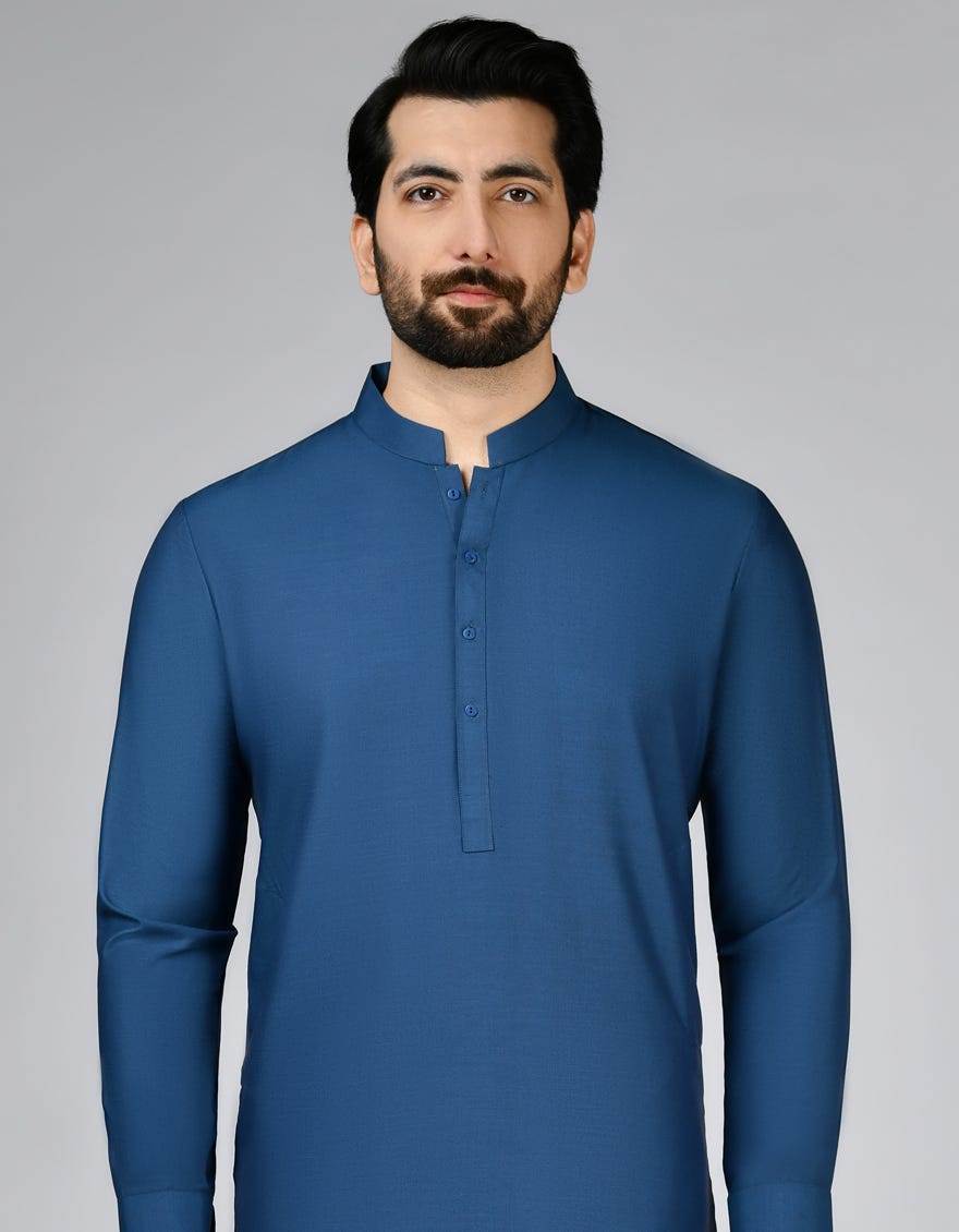 Peacock Blue Blended Unstitched Kameez Shalwar Fabric | Jjms-2789