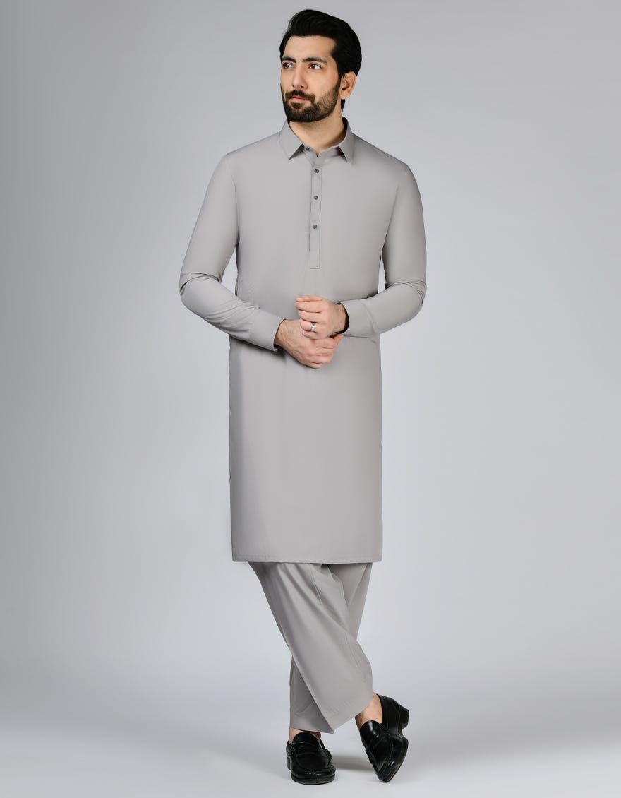 Light Grey Blended Unstitched Kameez Shalwar Fabric | Jjms-2800