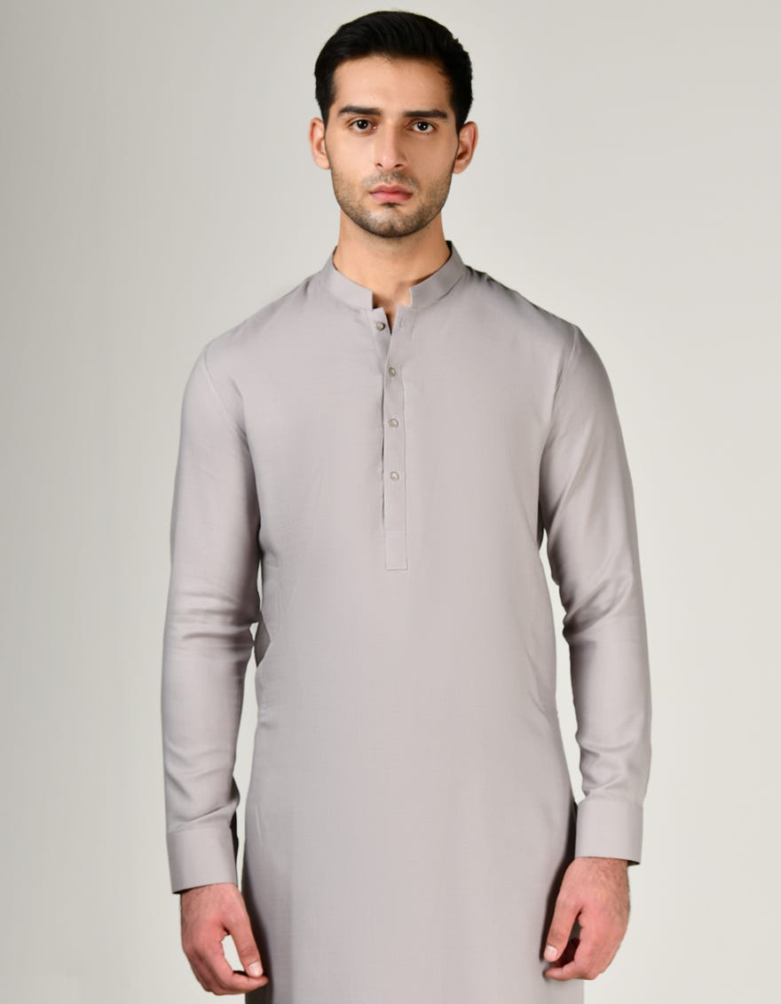 LIGHT GREY BLENDED UNSTITCHED KAMEEZ SHALWAR FABRIC | JJMS-2812