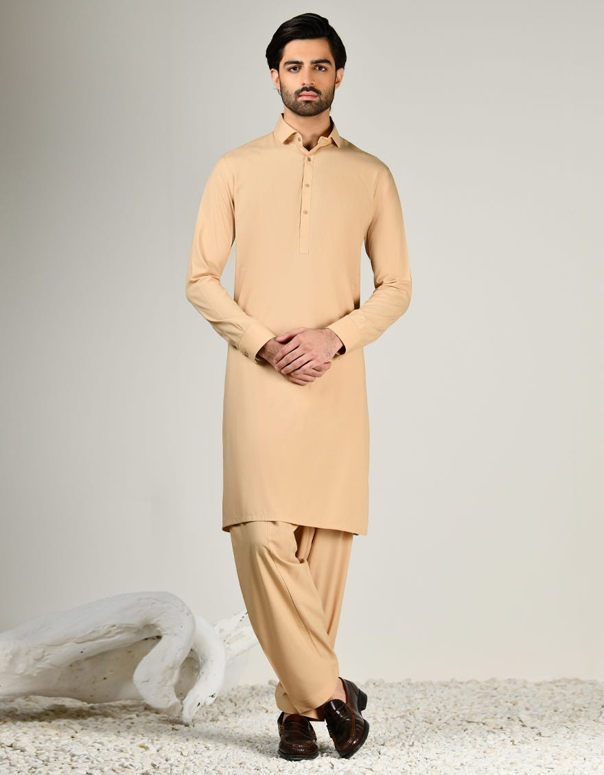 CAMEL BROWN BLENDED UNSTITCHED KAMEEZ SHALWAR FABRIC | JJMS-2820