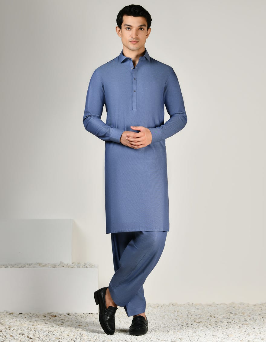 DENIM BLUE COTTON UNSTITCHED KAMEEZ SHALWAR FABRIC | JJMS-2821