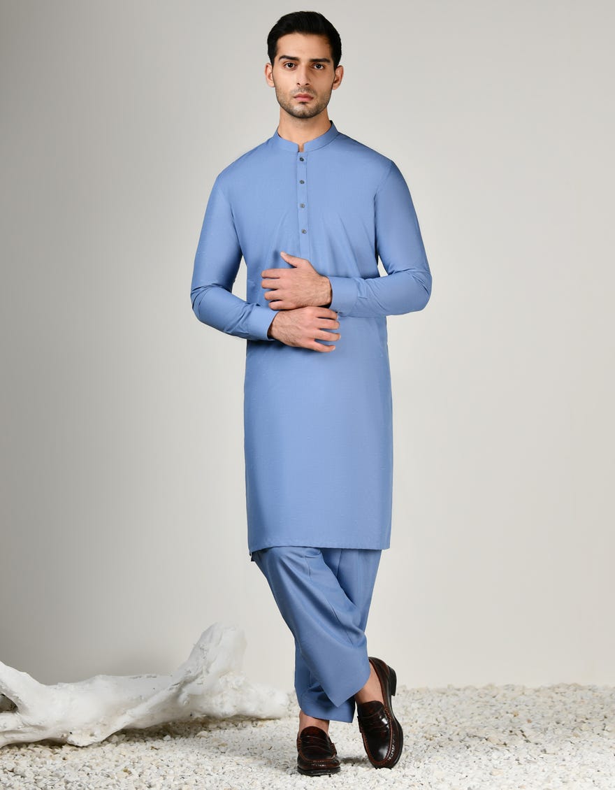 LIGHT BLUE BLENDED UNSTITCHED KAMEEZ SHALWAR FABRIC | JJMS-2822