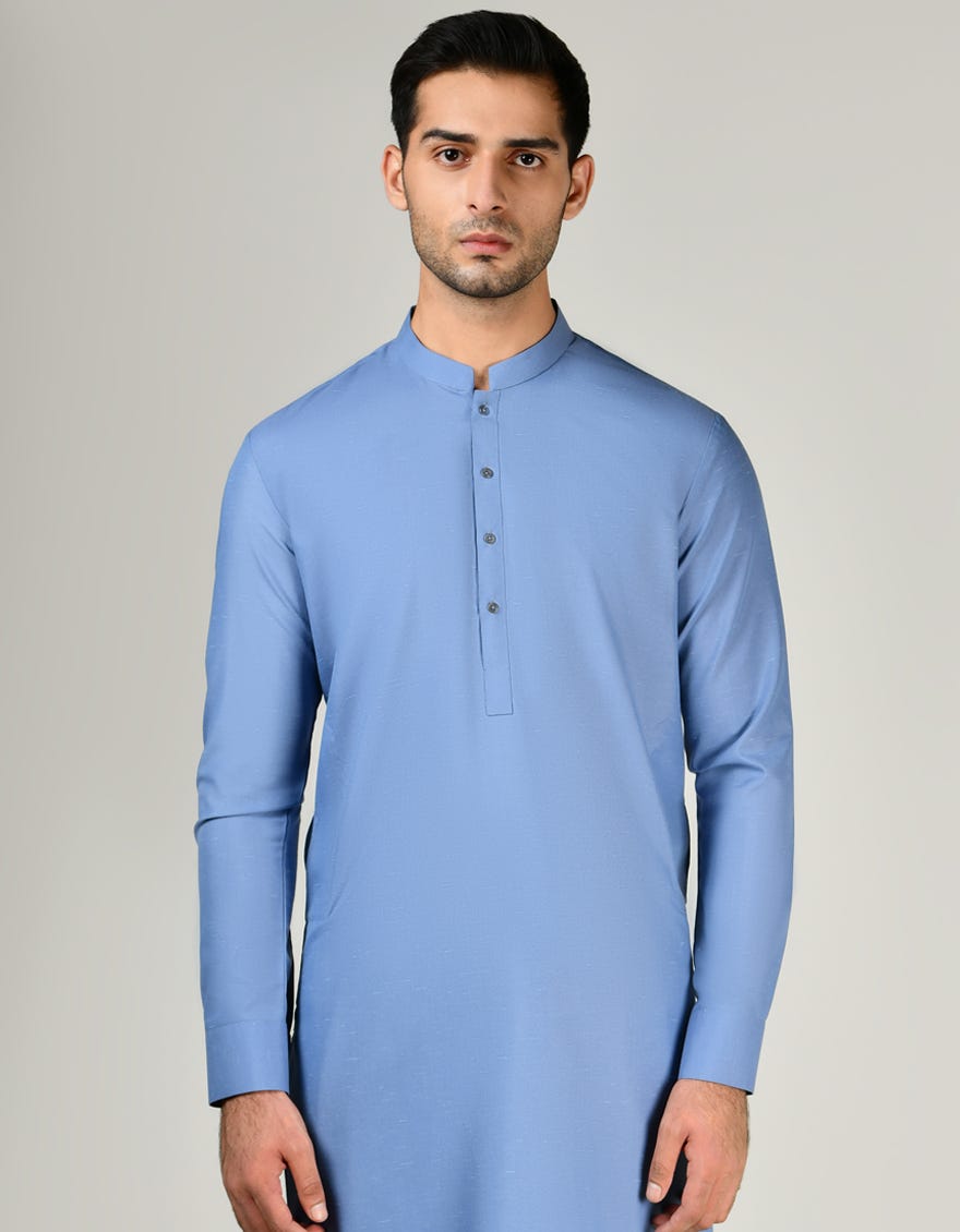 LIGHT BLUE BLENDED UNSTITCHED KAMEEZ SHALWAR FABRIC | JJMS-2822