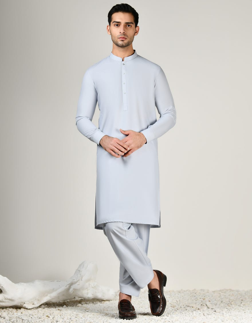 LIGHT GREY BLENDED UNSTITCHED KAMEEZ SHALWAR FABRIC | JJMS-2823