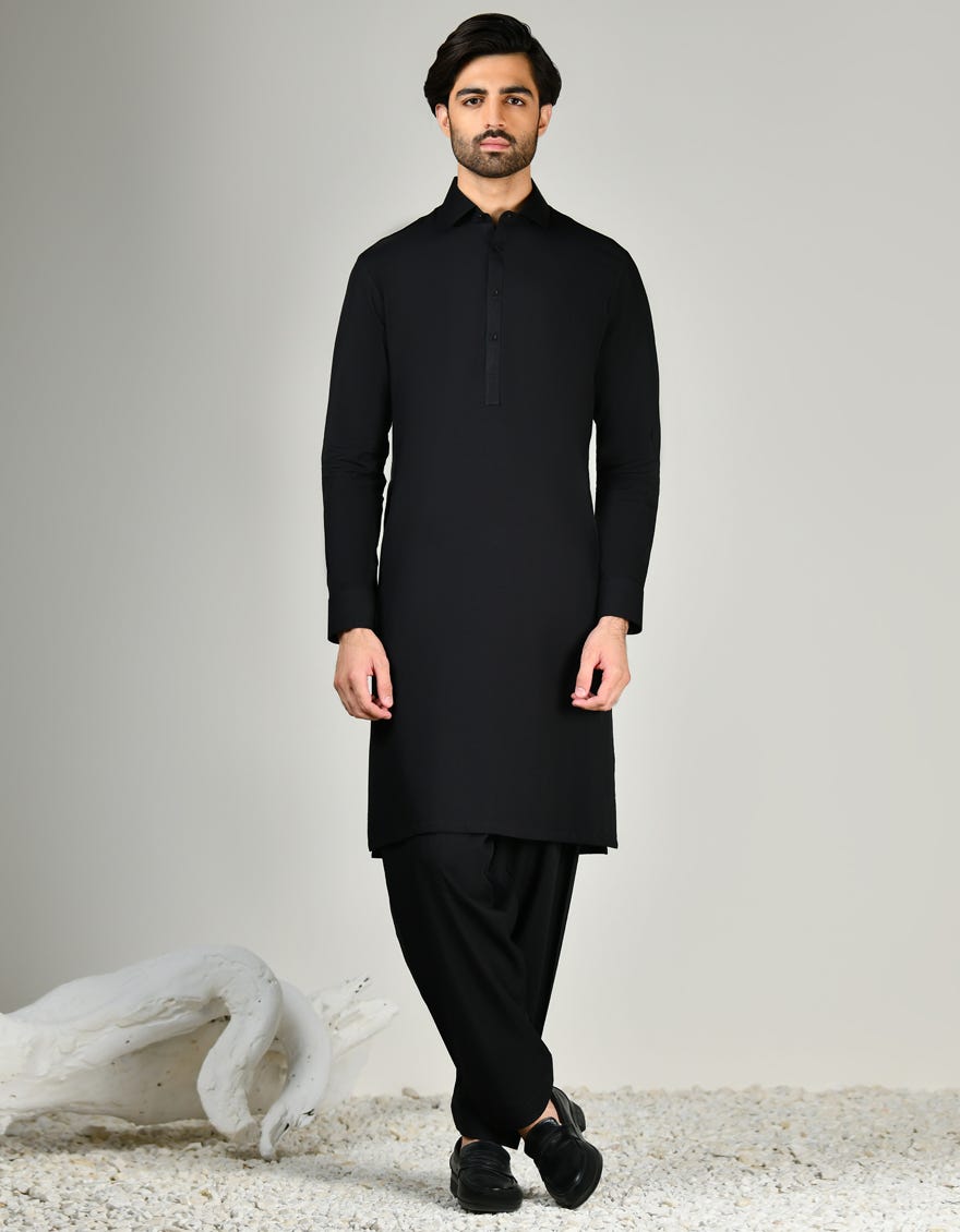 BLACK COTTON UNSTITCHED KAMEEZ SHALWAR FABRIC | JJMS-2824