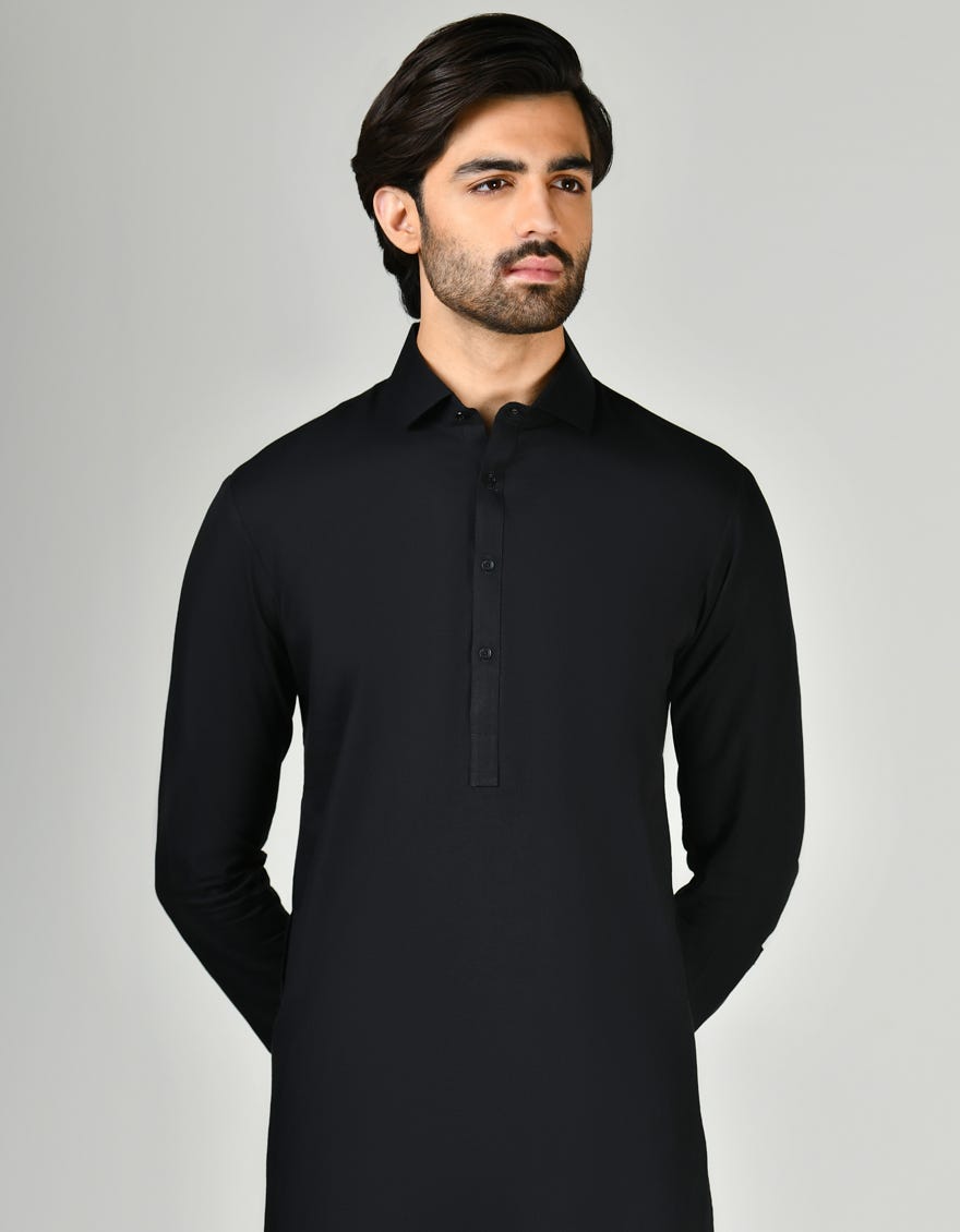 BLACK COTTON UNSTITCHED KAMEEZ SHALWAR FABRIC | JJMS-2824