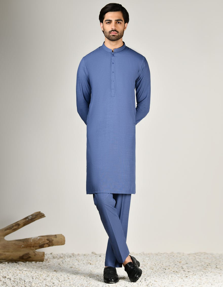 PIGEON BLUE BLENDED UNSTITCHED KAMEEZ SHALWAR FABRIC | JJMS-2825