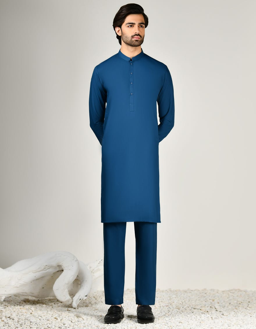 TEAL BLENDED UNSTITCHED KAMEEZ SHALWAR FABRIC | JJMS-2838