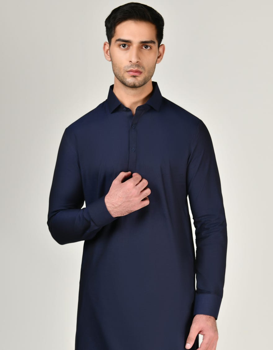 MIDNIGHT BLUE COTTON UNSTITCHED KAMEEZ SHALWAR FABRIC | JJMS-2835