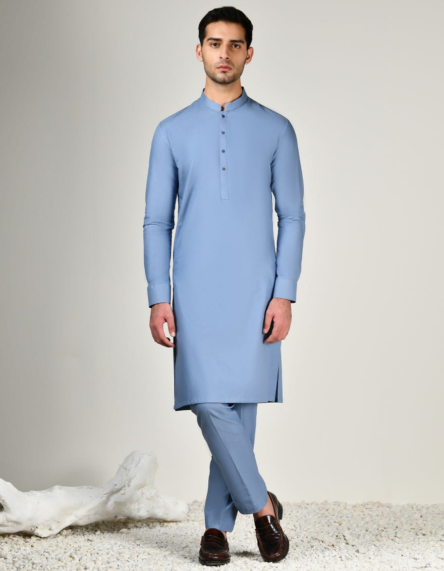 SKY BLUE COTTON UNSTITCHED KAMEEZ SHALWAR FABRIC | JJMS-2837