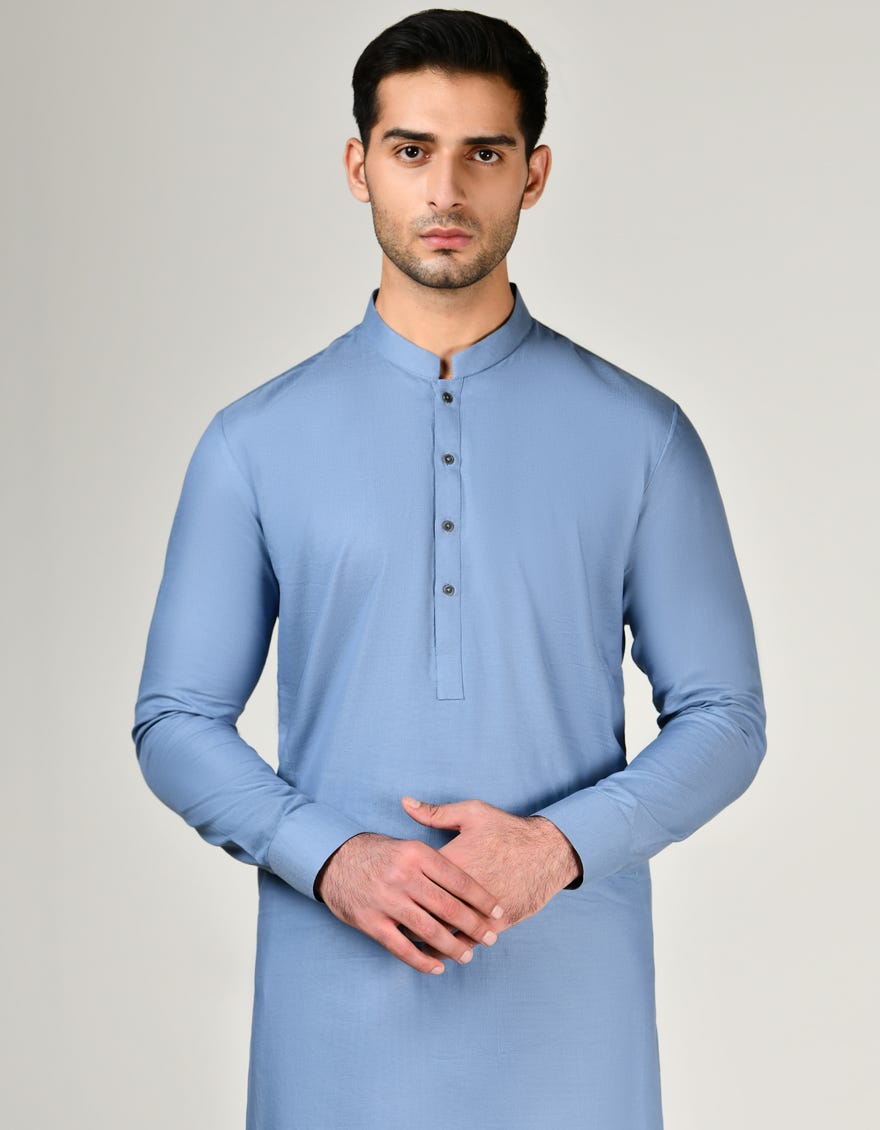 SKY BLUE COTTON UNSTITCHED KAMEEZ SHALWAR FABRIC | JJMS-2837