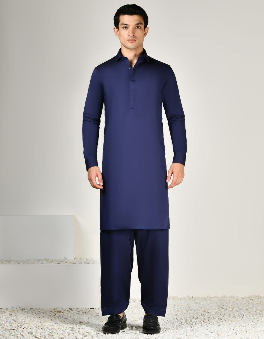 ROYAL BLUE COTTON UNSTITCHED KAMEEZ SHALWAR FABRIC | JJMS-2841