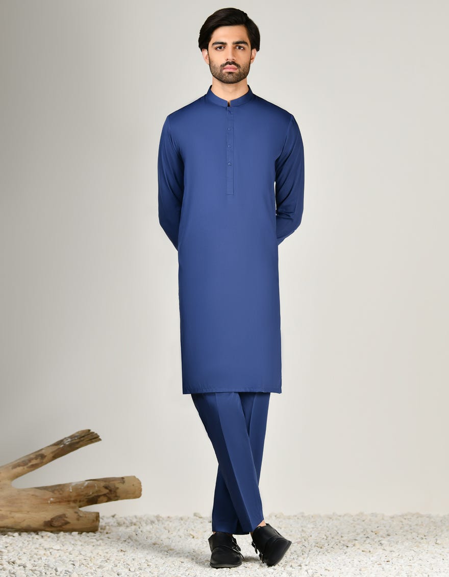 INDIGO BLENDED UNSTITCHED KAMEEZ SHALWAR FABRIC | JJMS-2854