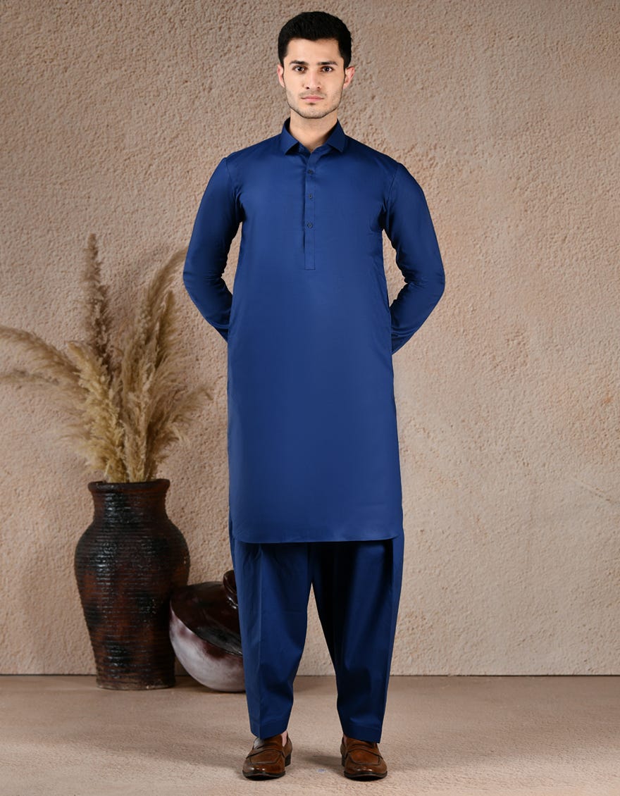 INK BLUE COTTON UNSTITCHED KAMEEZ SHALWAR FABRIC