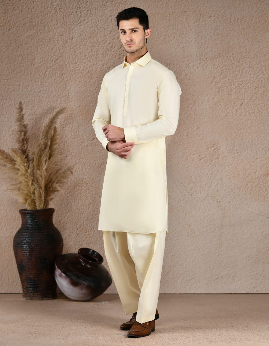 CREAM COTTON UNSTITCHED KAMEEZ SHALWAR FABRIC