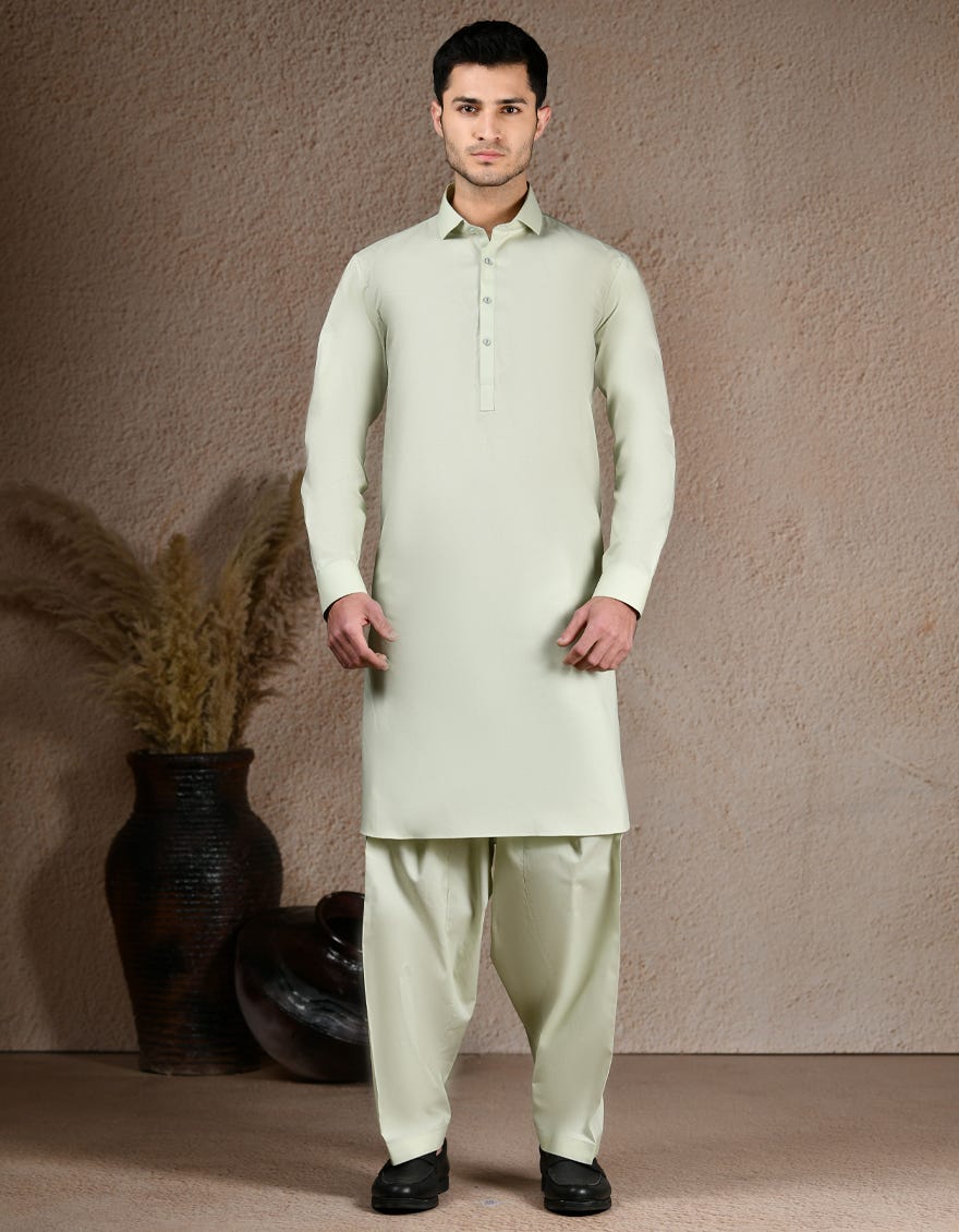 LIGHT GREEN COTTON UNSTITCHED KAMEEZ SHALWAR FABRIC