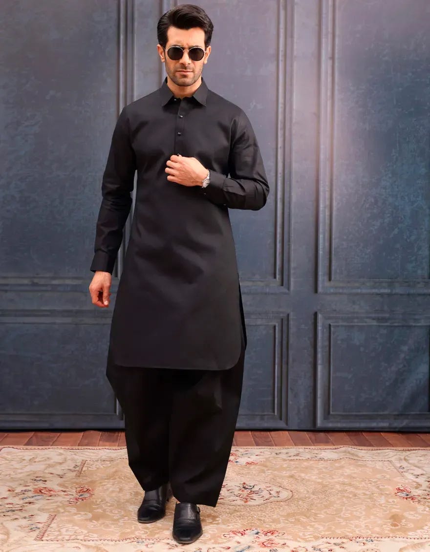 BLACK COTTON UNSTITCHED KAMEEZ SHALWAR FABRIC | JJMS-3001-BK