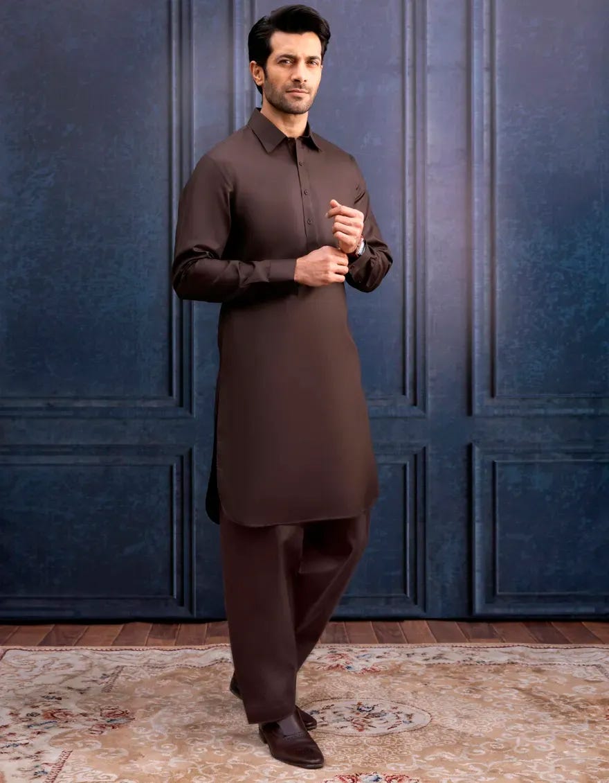 BROWN COTTON UNSTITCHED KAMEEZ SHALWAR FABRIC | JJMS-3001-BR