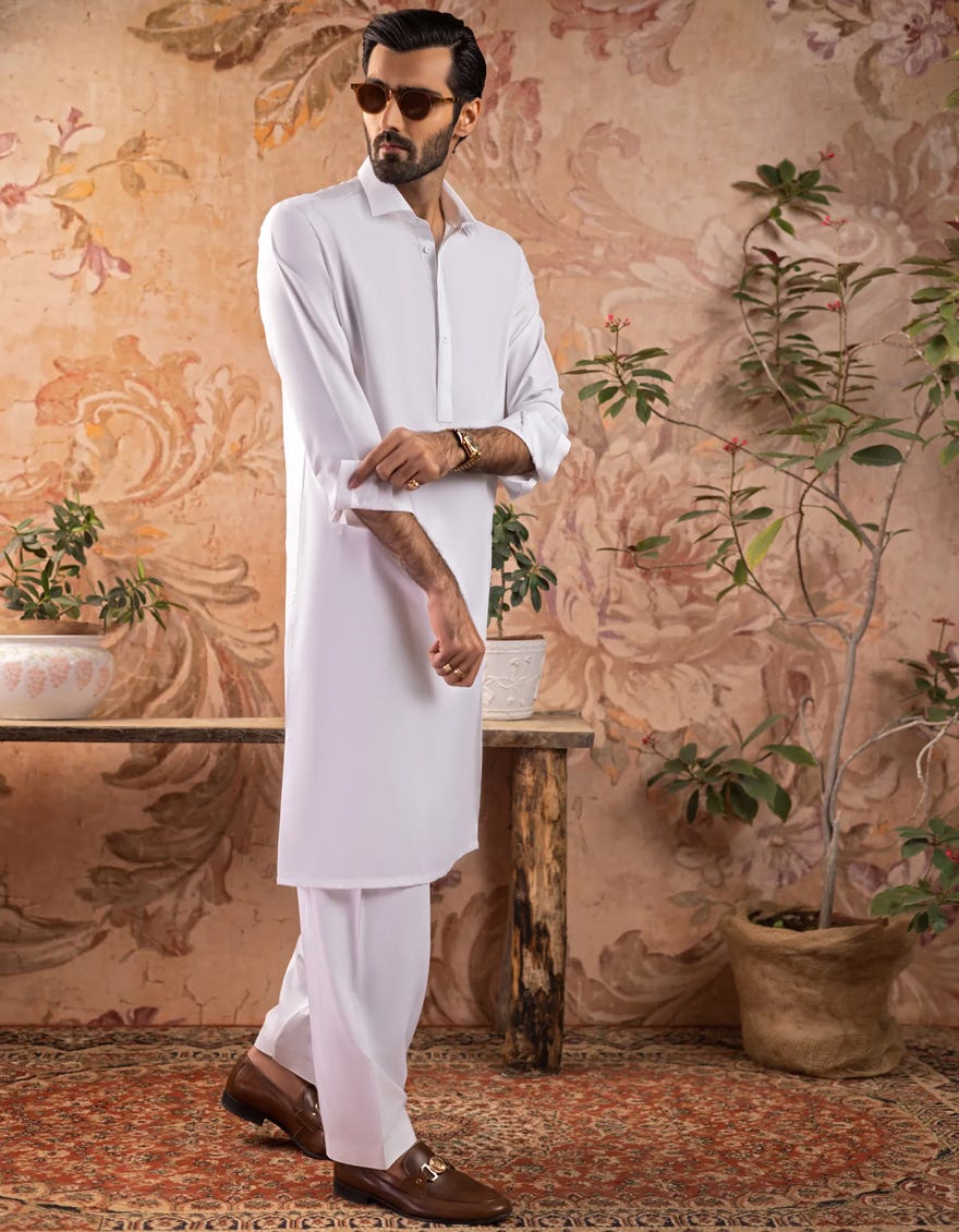 White Blended Unstitched Kameez Shalwar Fabric | Jjms-3002-R26