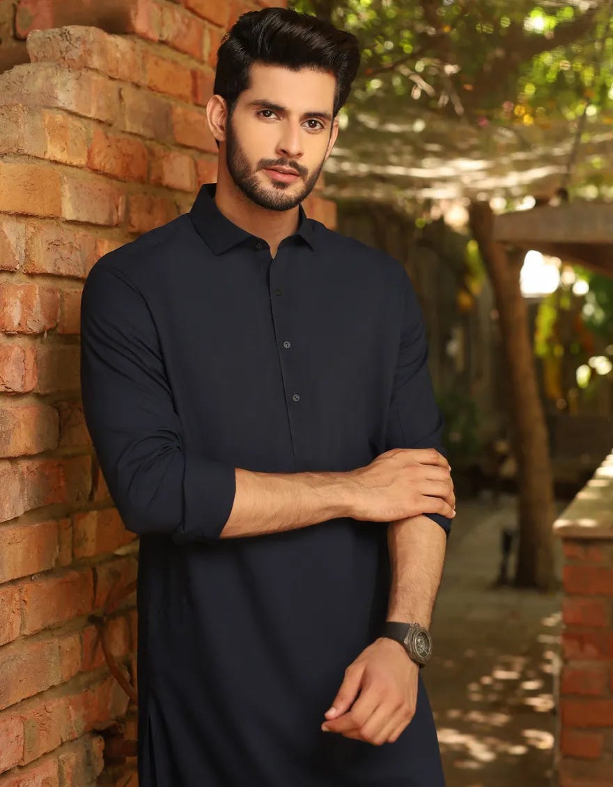 NAVY BLUE BLENDED KAMEEZ SHALWAR | JJKS-S-30779-R15-AP