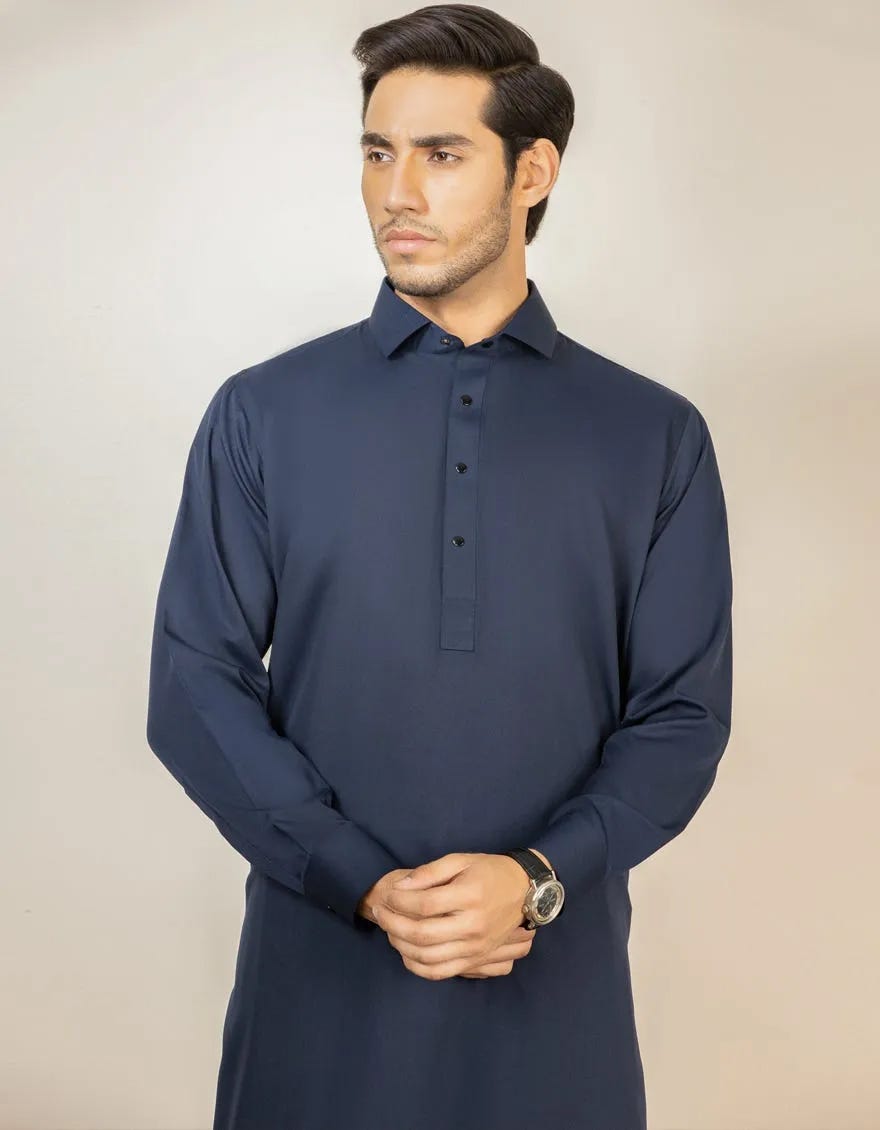 NAVY BLUE BLENDED KAMEEZ SHALWAR | JJKS-A-30779-R36-AP