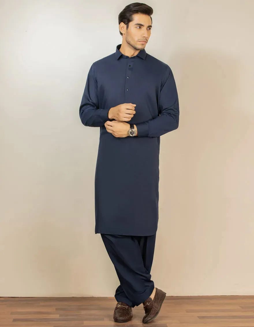 NAVY BLUE BLENDED KAMEEZ SHALWAR | JJKS-A-30779-R37-AP