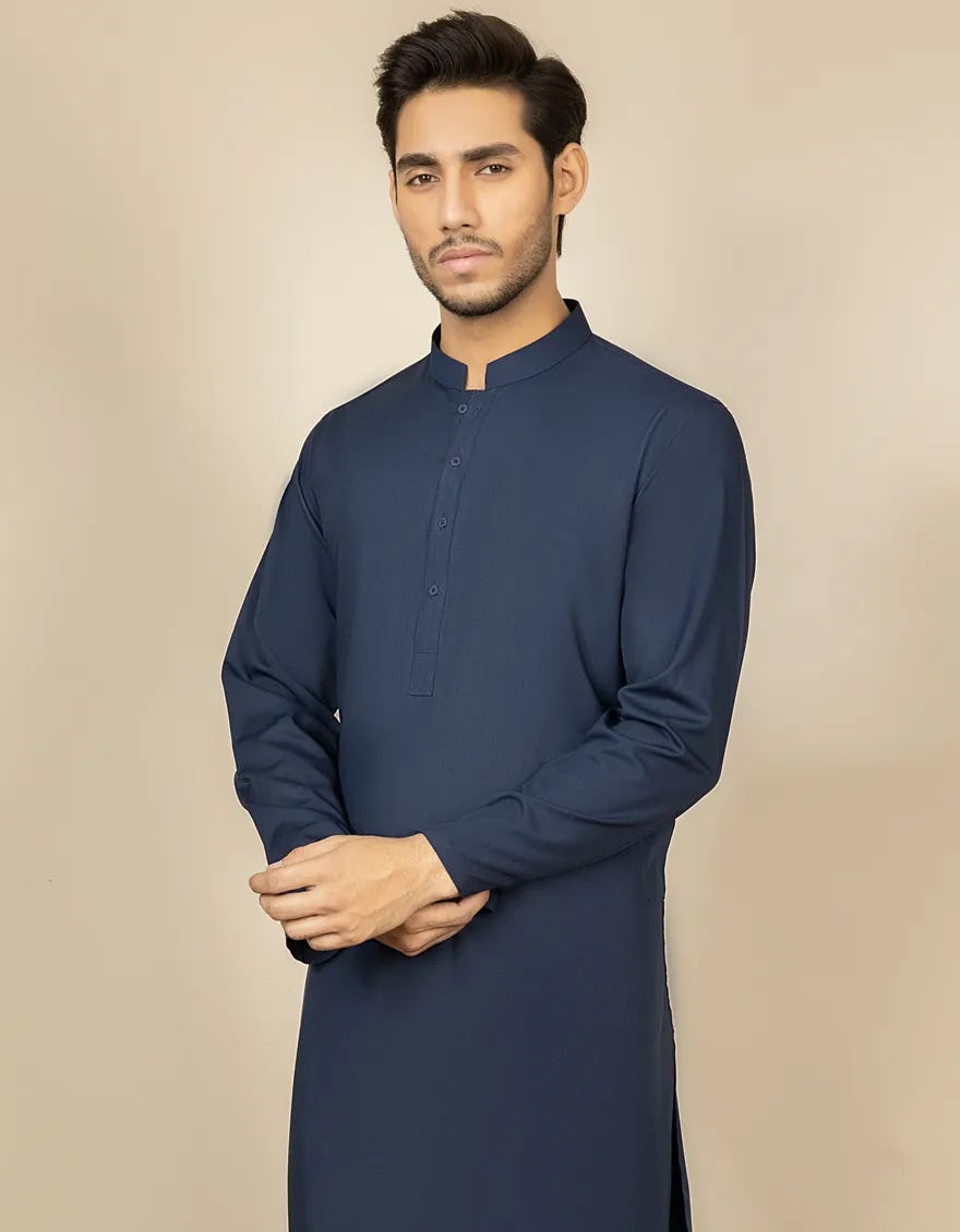 Blue Blended Men's Kameez Shalwar | Jjks-A-30780-R28-Ap