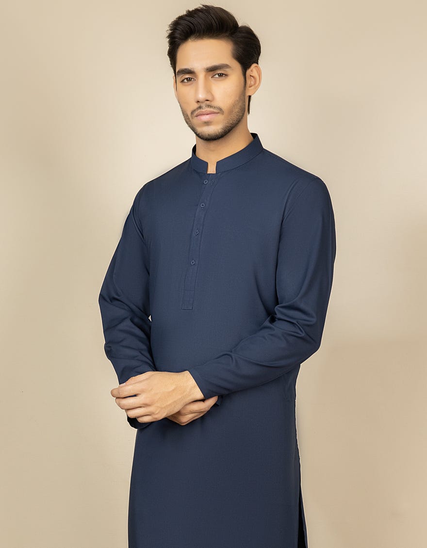 NAVY BLUE BLENDED KAMEEZ SHALWAR | JJKS-S-30780-R15-AP