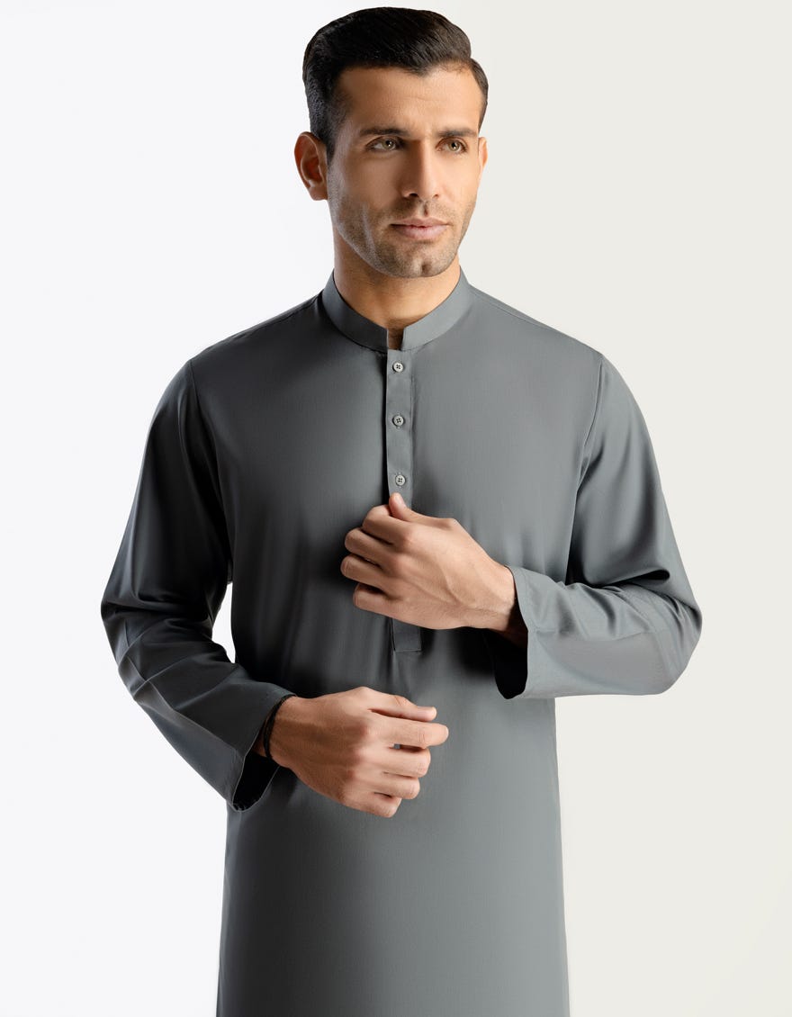 Grey Blended Men's Kameez Shalwar | Jjks-A-30821-R24-Ap