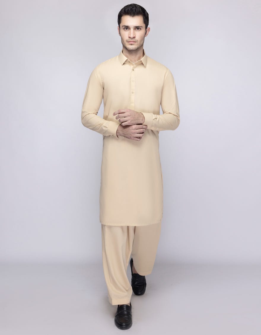 CREAM BLENDED UNSTITCHED KAMEEZ SHALWAR FABRIC