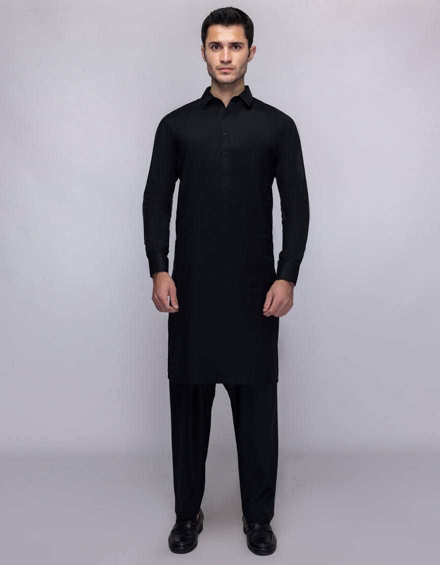 BLACK BLENDED UNSTITCHED KAMEEZ SHALWAR FABRIC