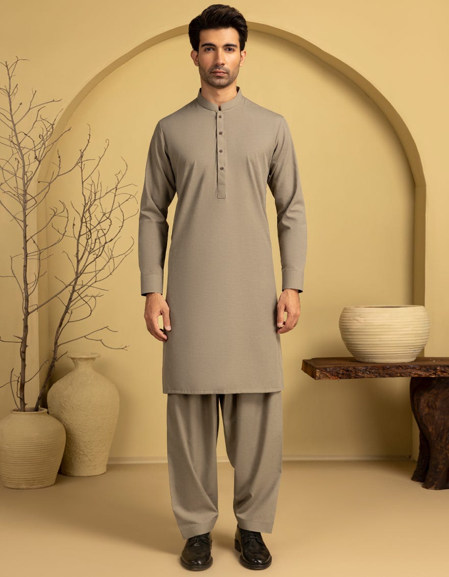 BEIGE BLENDED UNSTITCHED KAMEEZ SHALWAR FABRIC