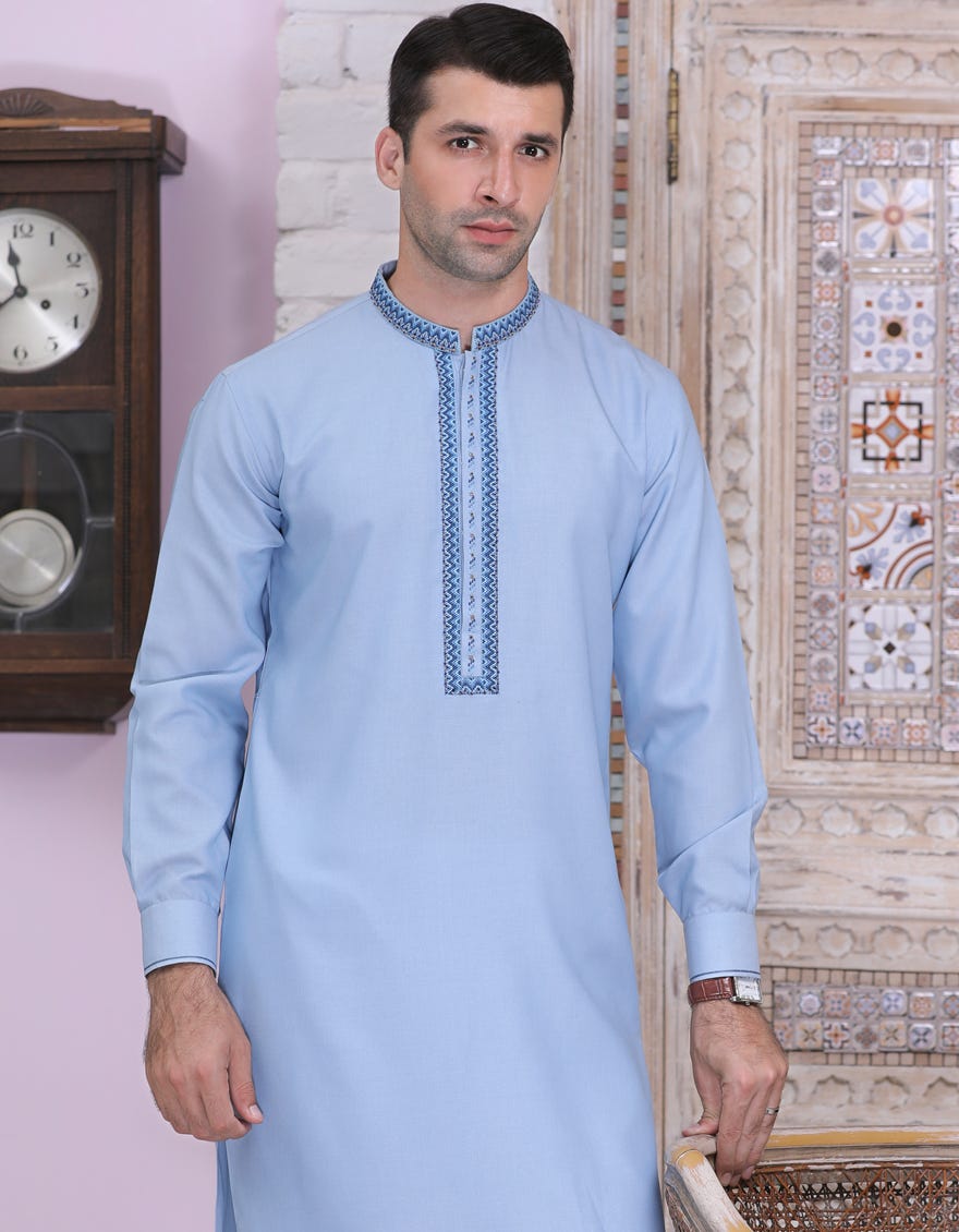 SKY BLUE BLENDED KAMEEZ SHALWAR | JJKS-A-32523