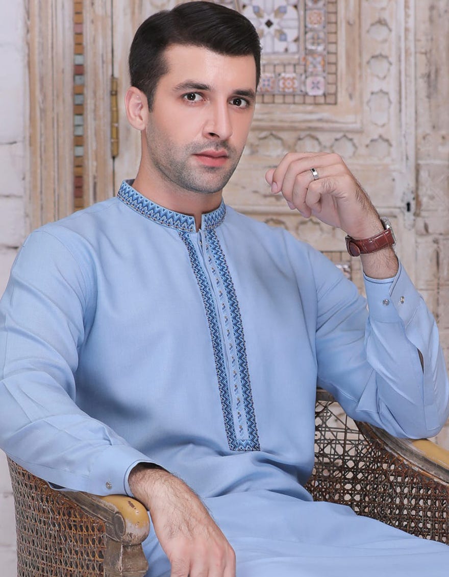 SKY BLUE BLENDED KAMEEZ SHALWAR | JJKS-A-32523