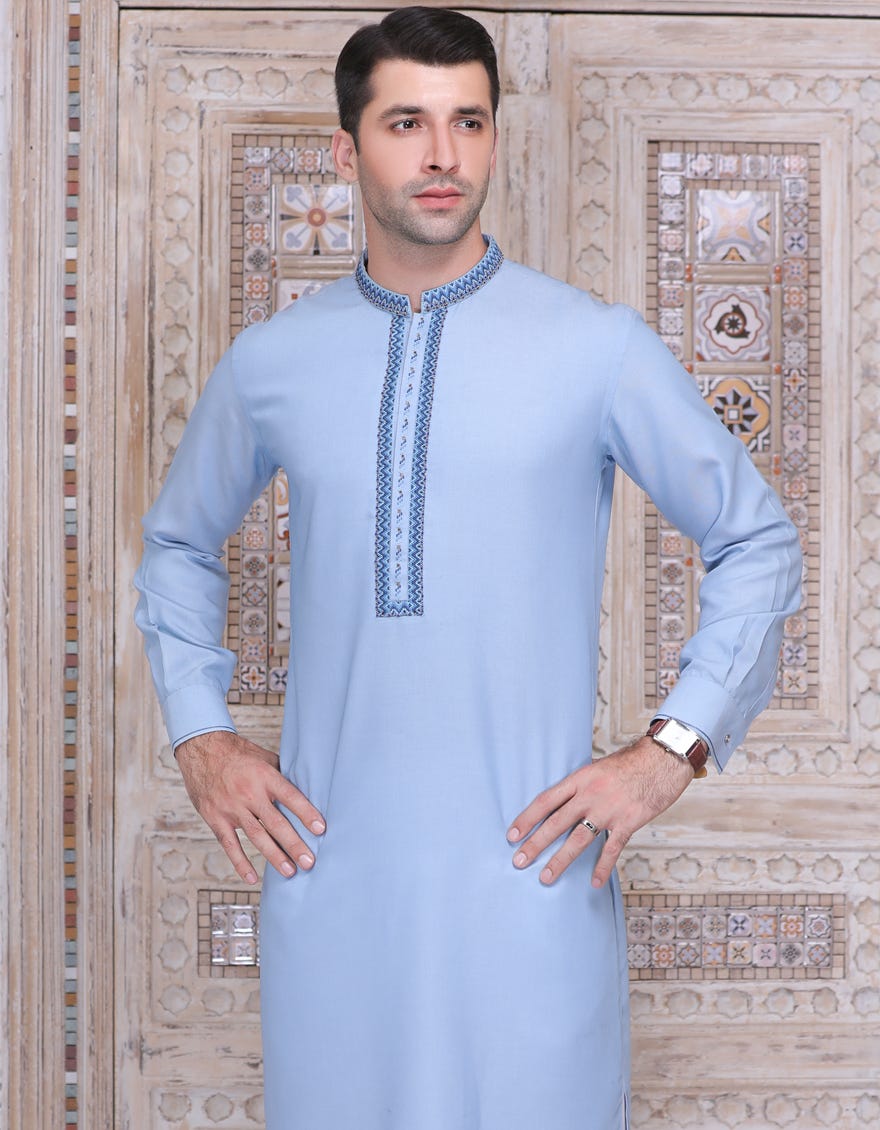 SKY BLUE BLENDED KAMEEZ SHALWAR | JJKS-A-32523