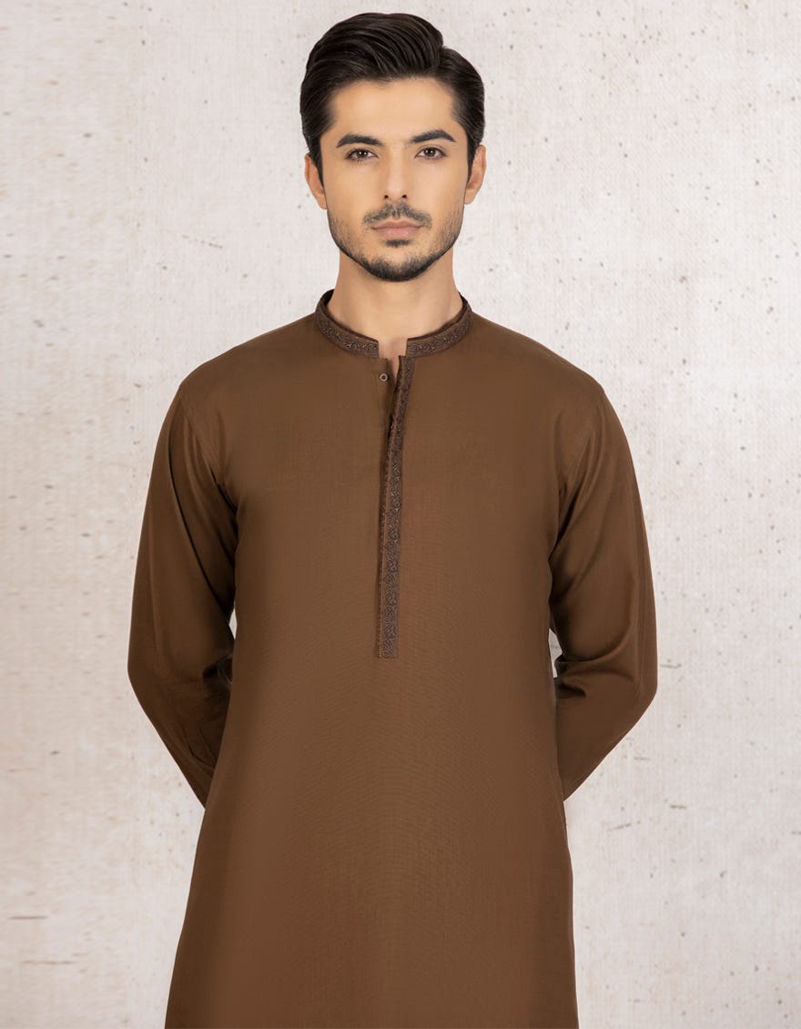DARK BROWN COTTON KAMEEZ SHALWAR | JJKS-W-32524