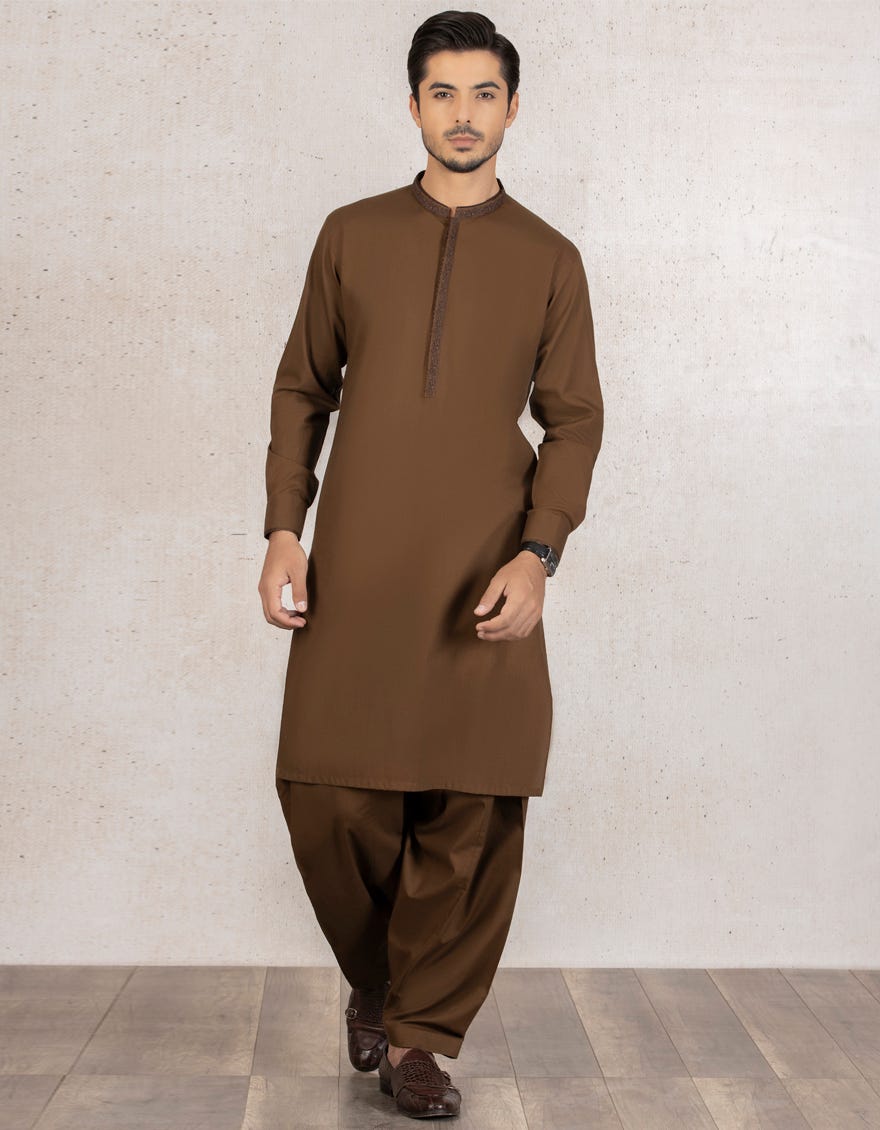 DARK BROWN COTTON KAMEEZ SHALWAR | JJKS-W-32524