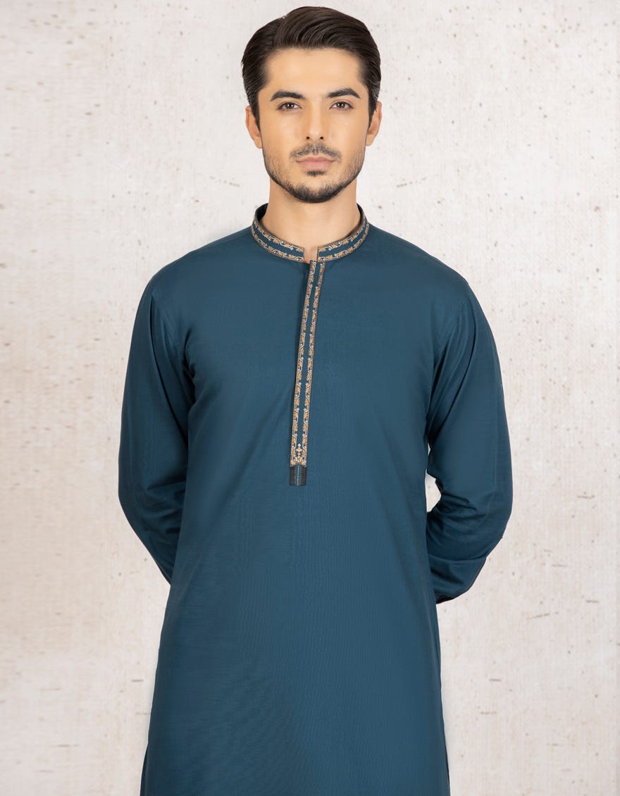 TEAL BLUE COTTON KAMEEZ SHALWAR | JJKS-W-32528