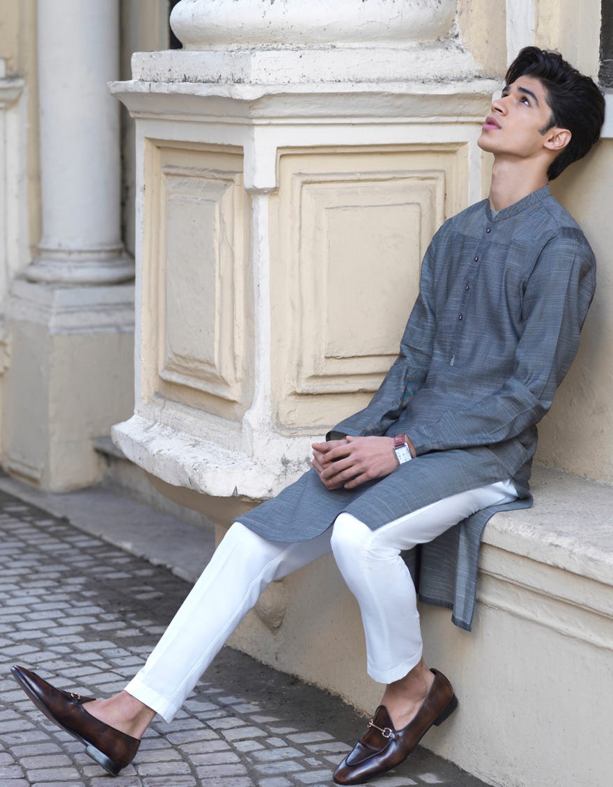 GREY COTTON SILK KURTA | JJK-S-32534