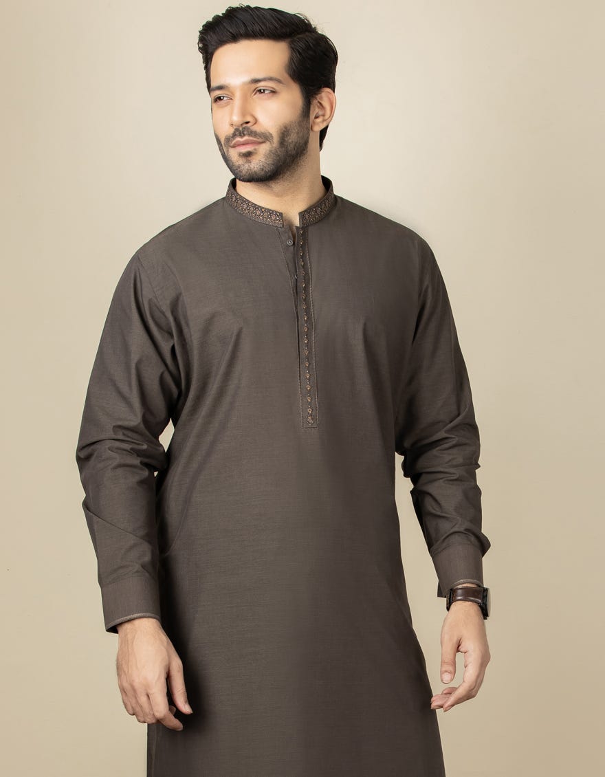 CEDAR BROWN CVC CASUAL KAMEEZ SHALWAR | JJKS-A-32548