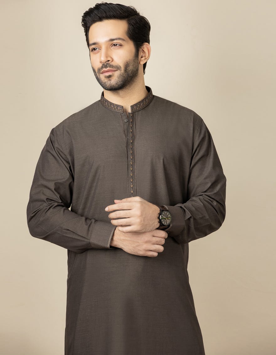 CEDAR BROWN CVC CASUAL KAMEEZ SHALWAR | JJKS-A-32548